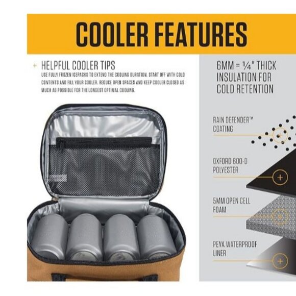 Carhartt Insulted 4 Can Lunch Bag Zip NWT $26 Black Handle - Picture 4 of 9